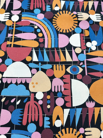 FAT QUARTER Modern Fabric Nerida Hansen x Lisa Congdon Art Bright Shapes on Grid OOP 76cm x 50cm