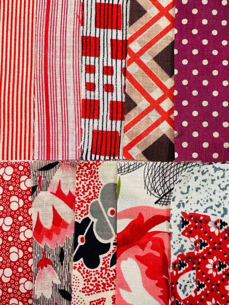 6cm x 12cm Fabric Pack - 10 Pieces - Mid-Century Cottons - Reds