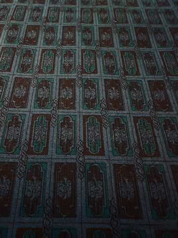 Vintage Fabric 1970s Denim Blue Cotton Shirting w/ Small Decorative Rectangles 88cm Wide