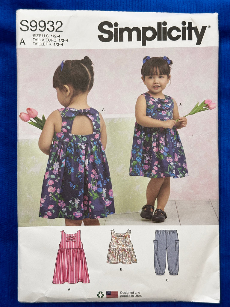 TODDLERS DRESS, TOP & PANTS: Simplicity Sewing Pattern Sizes 1-4 Unused FF *S9932