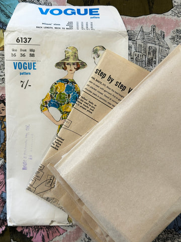 ONE PIECE DRESS & SLIP: Vogue Sewing Pattern 1960s Size 16 Complete *6137