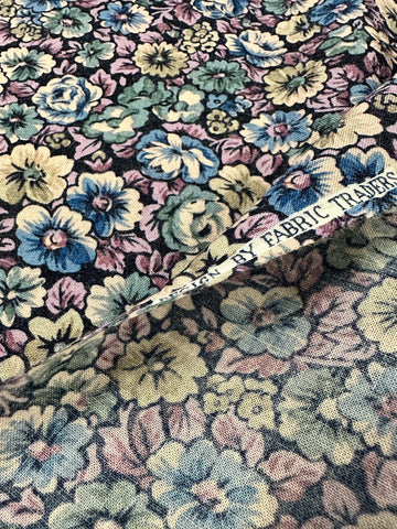 Vintage Fabric 1980s Muted Floral on Navy Soft Cotton Blend 112cm Wide