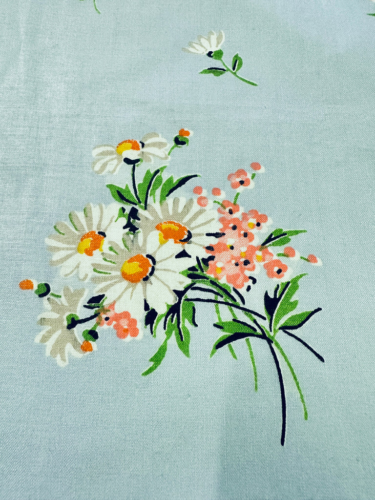 Vintage Fabric 40s 50s Rare Chintz Dress Cotton w/ Pretty Bouquets on Sky Blue 88cm Wide