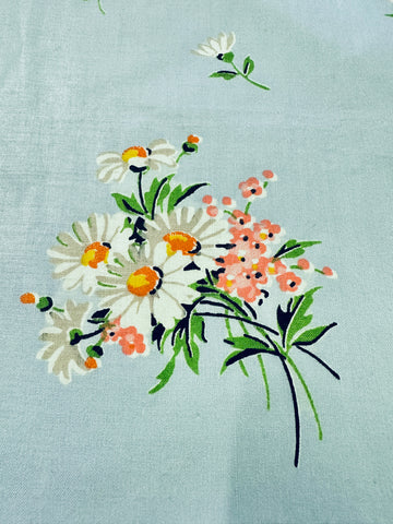 Vintage Fabric 40s 50s Rare Chintz Dress Cotton w/ Pretty Bouquets on Sky Blue 88cm Wide