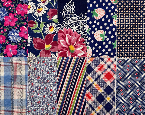 6cm x 12cm Fabric Pack - 10 Pieces - Mid-Century Cottons  - Blues