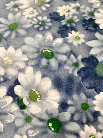 LAST PIECE Vintage Fabric 1960s Dramatic Greys White Flowers w/ Green Centres Cotton 88cm x 50cm
