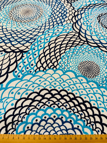Vintage Fabric 1960s 70s Op Art Spirograph Cotton 108cm Wide
