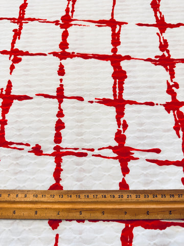 Striking Vintage Fabric 1960s?Waffle Weave Cotton w/ Mod Painted Lines 114cm Wide