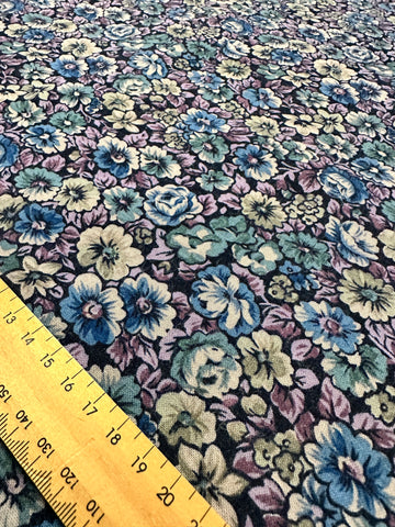 Vintage Fabric 1980s Muted Floral on Navy Soft Cotton Blend 112cm Wide