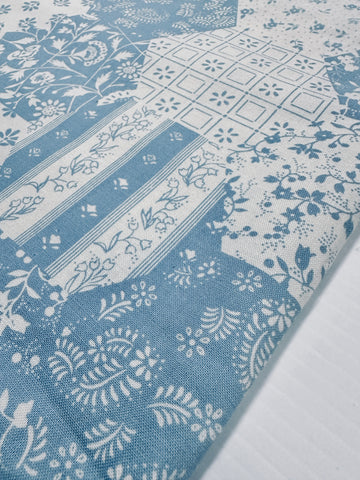FAT QUARTER Vintage Fabric 1980s Faux Hexie Quilt Blues & White Laura Ashley Style 44cm x 50cm
