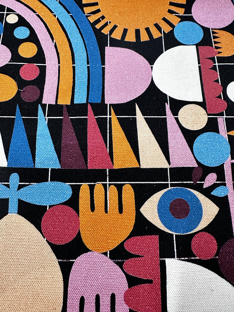 FAT QUARTER Modern Fabric Nerida Hansen x Lisa Congdon Art Bright Shapes on Grid OOP 76cm x 50cm