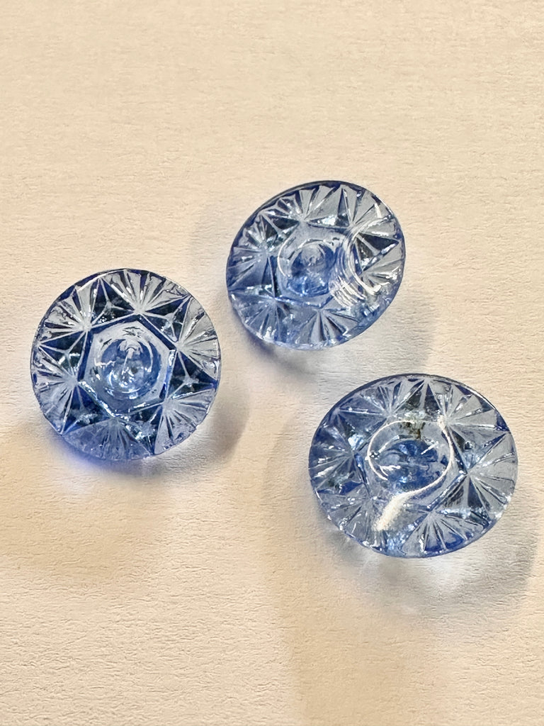 Vintage Button 1950s? Cut Glass in Cornflower Blue w/ Shank 18mm