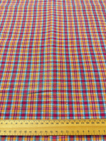 Vintage Fabric 70s 80s Bright Woven Plaid Cotton 104cm Wide