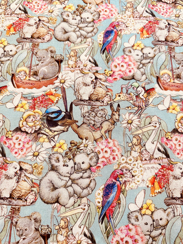 LAST 1/2m: Modern Fabric May Gibbs Gumnut Babies Northcott Society & Cerebral Palsy Alliance 2021 Pelican Tales Cotton 110cm x 50cm