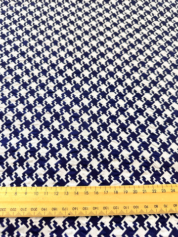 Vintage Fabric 1960s 70s Classic Navy Houndstooth Cotton Seersucker 88cm Wide