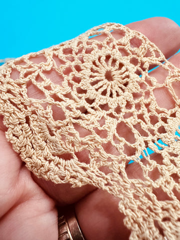 Rare Antique Handmade Crochet Trim 1920s? Pale Taupe 45mm Wide