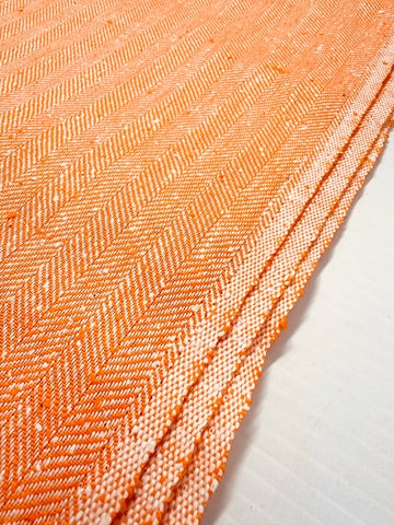 Vintage Fabric 1960s? Bright Peach White Herringbone Weave 88cm Wide