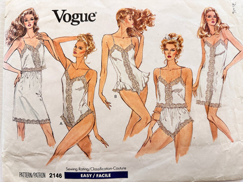 SLIP, CAMISOLE, HALF-SLIP, PANTIES & TEDDY: Vogue Sewing Pattern Lingerie XS-S-M 1988 Complete FF *2146