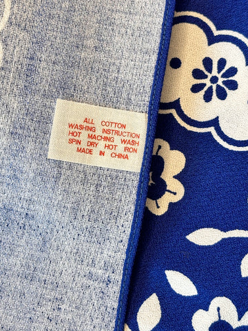 Vintage Tablecloth Crispy Unused Cotton Crepe 1970s Blue & White 120cm x 164cm