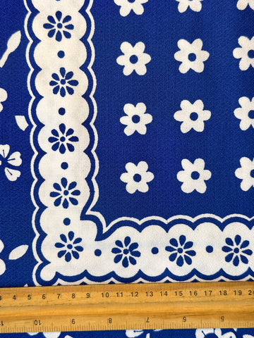 Vintage Tablecloth Crispy Unused Cotton Crepe 1970s Blue & White 120cm x 164cm