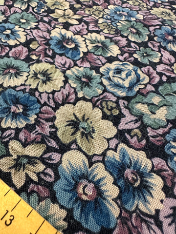 Vintage Fabric 1980s Muted Floral on Navy Soft Cotton Blend 112cm Wide
