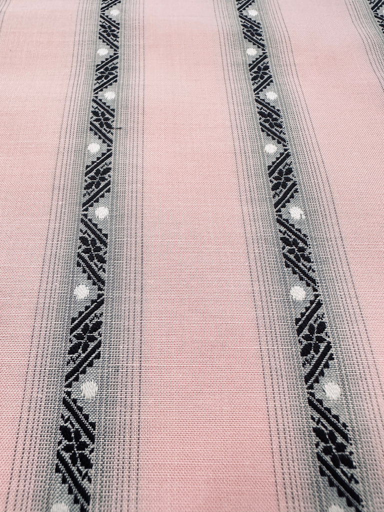 Vintage Fabric 1960s 70s Light Weight Pale Pink Cotton w/ Embroidered Stripe Spot 88cm Wide