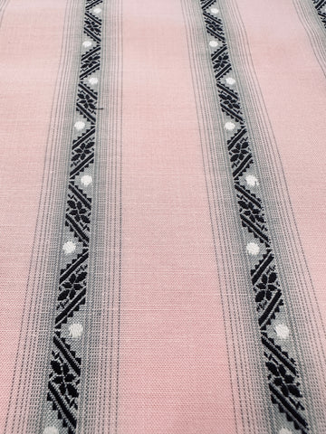 FAT 8th REMNANT Vintage Fabric 1960s 70s Light Weight Pale Pink Cotton w/ Embroidered Stripe Spot 44cm x 25cm