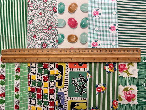 6cm x 12cm Fabric Pack - 10 Pieces - Mid-Century Cottons  - Greens