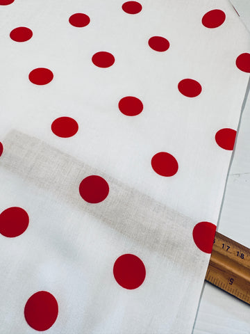 REMNANT Vintage Fabric 1980s Patchwork Red Polka Dot on White Cotton 55cm x 30cm