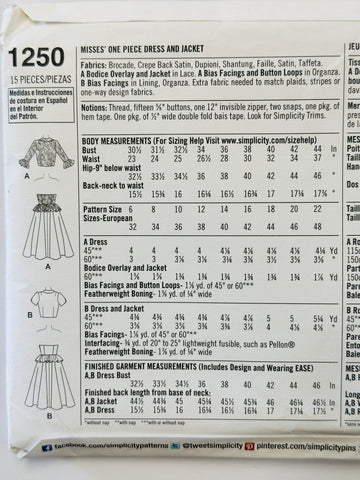 ONE-PIECE DRESS & JACKET: Simplicity Sewing Pattern ‘1950s Vintage’ 2014 Sizes 14-22 Uncut FF *1250