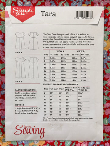 DRESS: Simple Sew Sewing Pattern 'Tara' Sizes 6-20 Unused