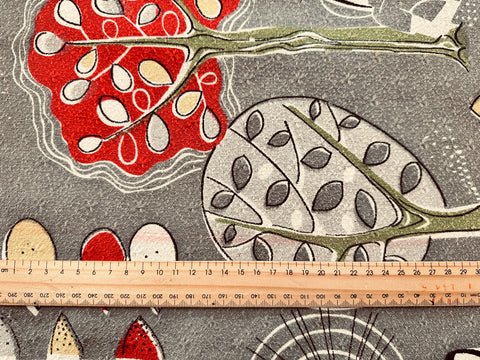 LAST PIECE Vintage Fabric Rare 1950s Thick Nubby Cotton Barkcloth w/ Rockabilly People in Landscape 116cm x 60cm