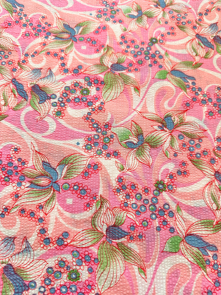 Vintage Fabric 1960s 70s Pacifica Psychedelic Pink Tropical Cotton Plisse 88cm Wide