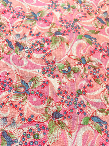Vintage Fabric 1960s 70s Pacifica Psychedelic Pink Tropical Cotton Plisse 88cm Wide