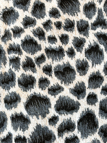 Vintage Fabric 80s? Cotton Terry Towelling Black Grey Leopard Print 128cm Wide
