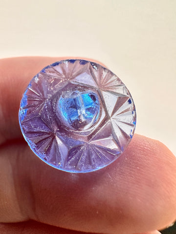 Vintage Button 1950s? Cut Glass in Cornflower Blue w/ Shank 18mm