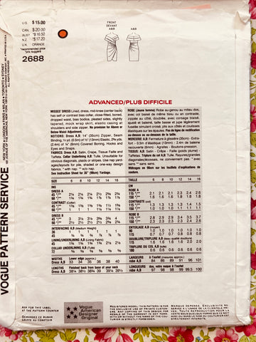 EVENING DRESS: Vogue American Designer Sewing Pattern Victor Costa 1991 Size 10 Complete FF *2688