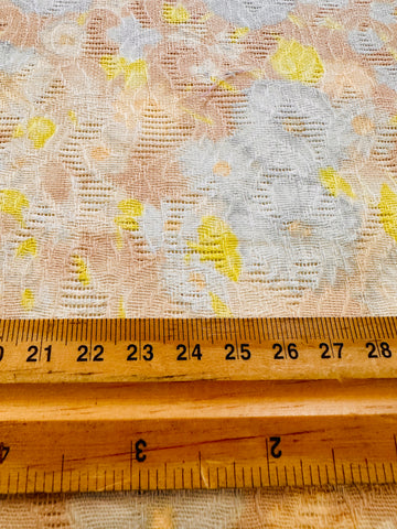 FAT QUARTER Vintage Fabric 1960s Lime Green & Grey Floral on Textured Cotton 44cm x 50cm