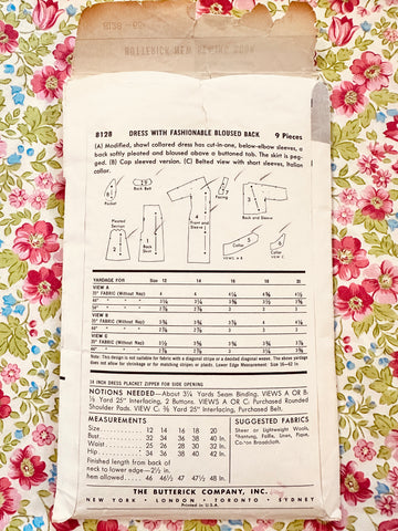 DRESS w/ FASHIONABLE BLOUSED BACK: Butterick Sewing Pattern 1957 Size 14 Complete *2146