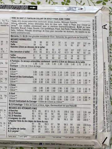 DRESS OR TOP & SLIM KNIT PANTS: Simplicity Sewing Pattern Cynthia Rowley 2014 Sizes 14-22 Complete FF *1314