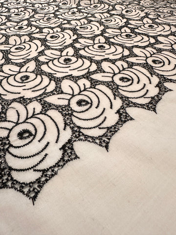 Modern Fabric Amazing Black Thread Anglaise Roses? Cotton Voile 108cm Wide