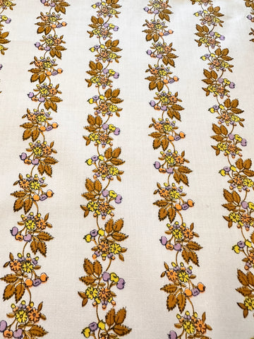 Vintage Fabric 1970s Boho Hippie Small Flowers Fruit on White Cotton 88cm Wide