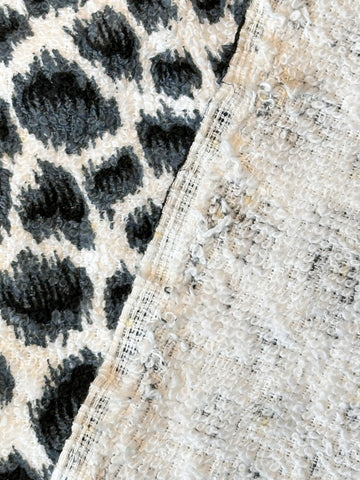 Vintage Fabric 80s? Cotton Terry Towelling Black Grey Leopard Print 128cm Wide