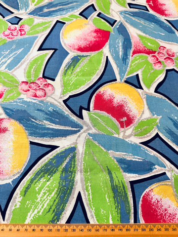 Vintage Fabric 1980s Refreshing Large Scale Fruit Leaves 112cm Wide