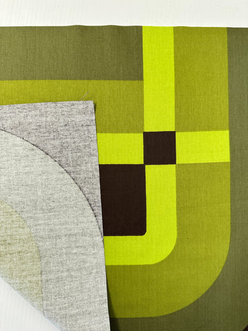 REMNANT Vintage Fabric 1970s Super Graphic Retro Curves Greens Brown Sonata 59cm x 41cm