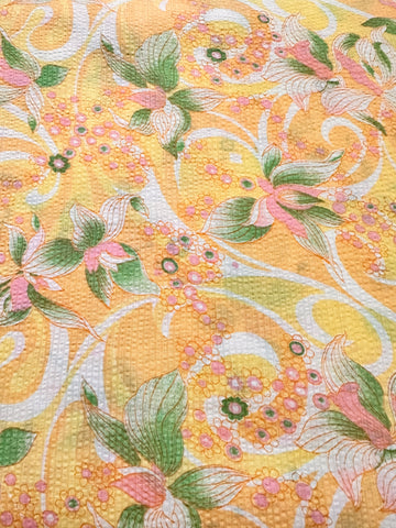 Vintage Fabric 1960s 70s Pacifica Psychedelic Yellow Tropical Cotton Plisse 88cm Wide