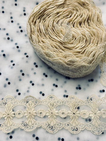 Vintage Cream Lace Trim Mid-Century Intricate 4.3cm Wide