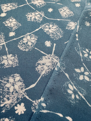 Vintage Fabric 1950s Dress Cotton Patchy White Flowers on Blue 88cm Wide