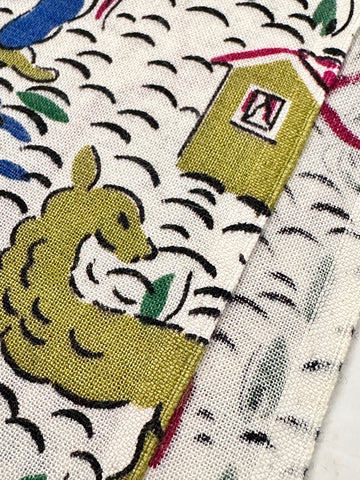 Vintage Fabric 40s 50s Folk Art Landscape Dress Cotton 88cm Wide