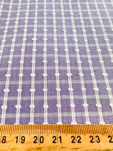 Vintage Fabric 50s 60s Light Weight Periwinkle Cotton w/ Woven Stripe 88cm Wide